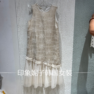 现货欧洲站2026夏季新款刺绣无袖连衣裙女背心裙叠穿拼接长裙5548