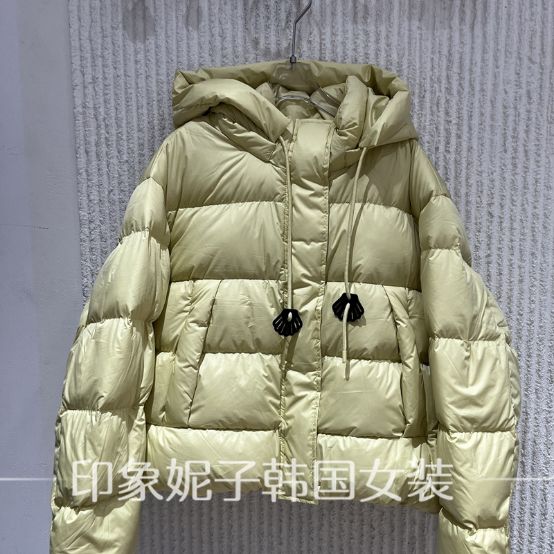 欧洲站2025冬季新款时尚连帽抽绳拉链短款白鸭绒羽绒服外套853987