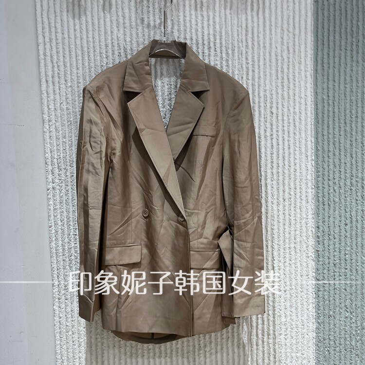 现货欧洲站2026夏季新款翻领双排扣镂空百搭西装长袖外套女2287