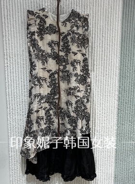 现货欧洲站2026夏季新款印花连衣裙女无袖长裙小众荷叶边裙15769