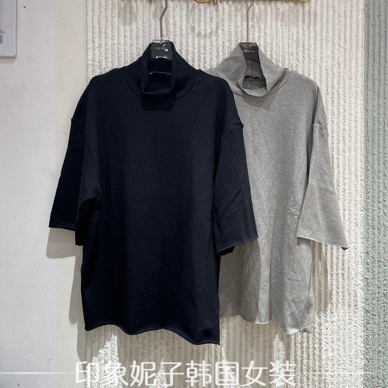 欧洲站2025冬季新款PH23宽松高领中袖T恤女简约显瘦休闲上衣5072