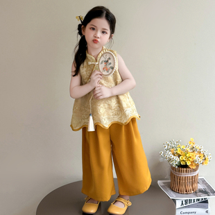 女童夏款国风套装2025新款汉服宝宝新中式无袖上衣阔腿裤夏日唐装