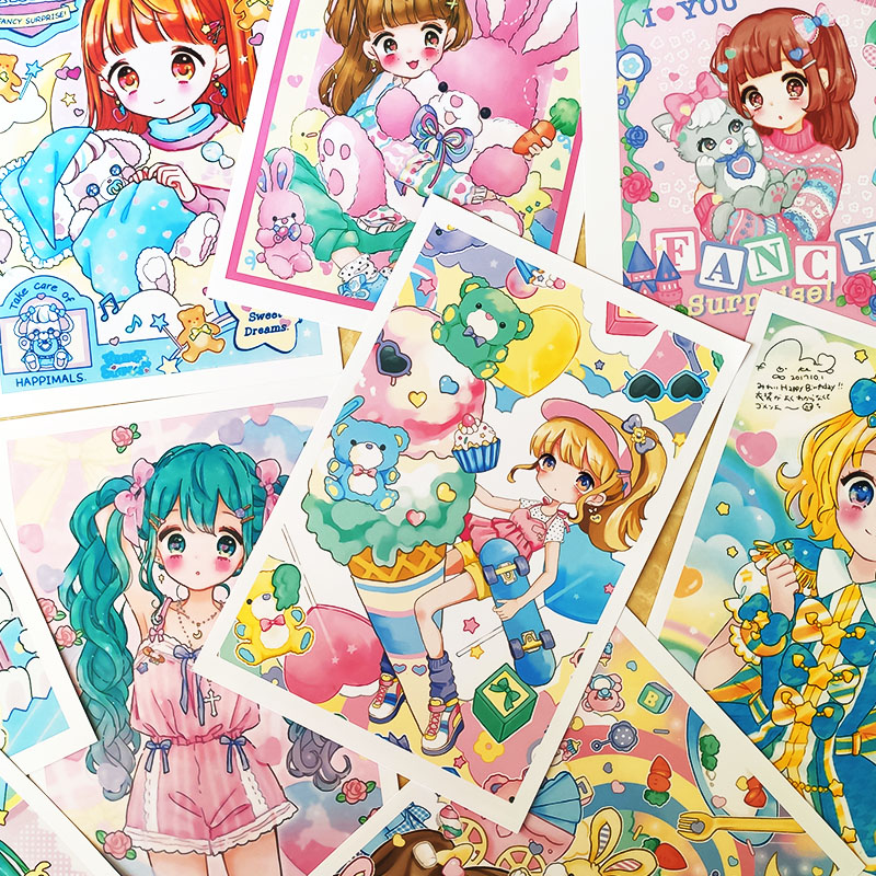 动漫漫画临摹卡儿童画卡通少儿创意美术马克笔范素材考级绘画卡片