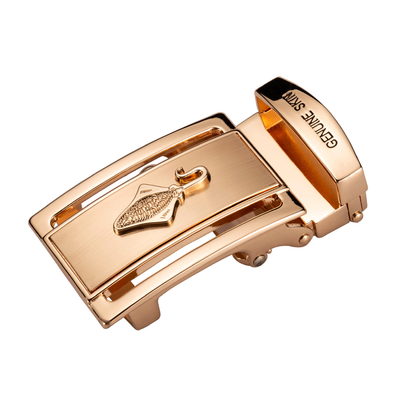 高端男士珍珠鱼无孔无牙皮带扣头锌合金腰带头无齿滚轴自动扣金色