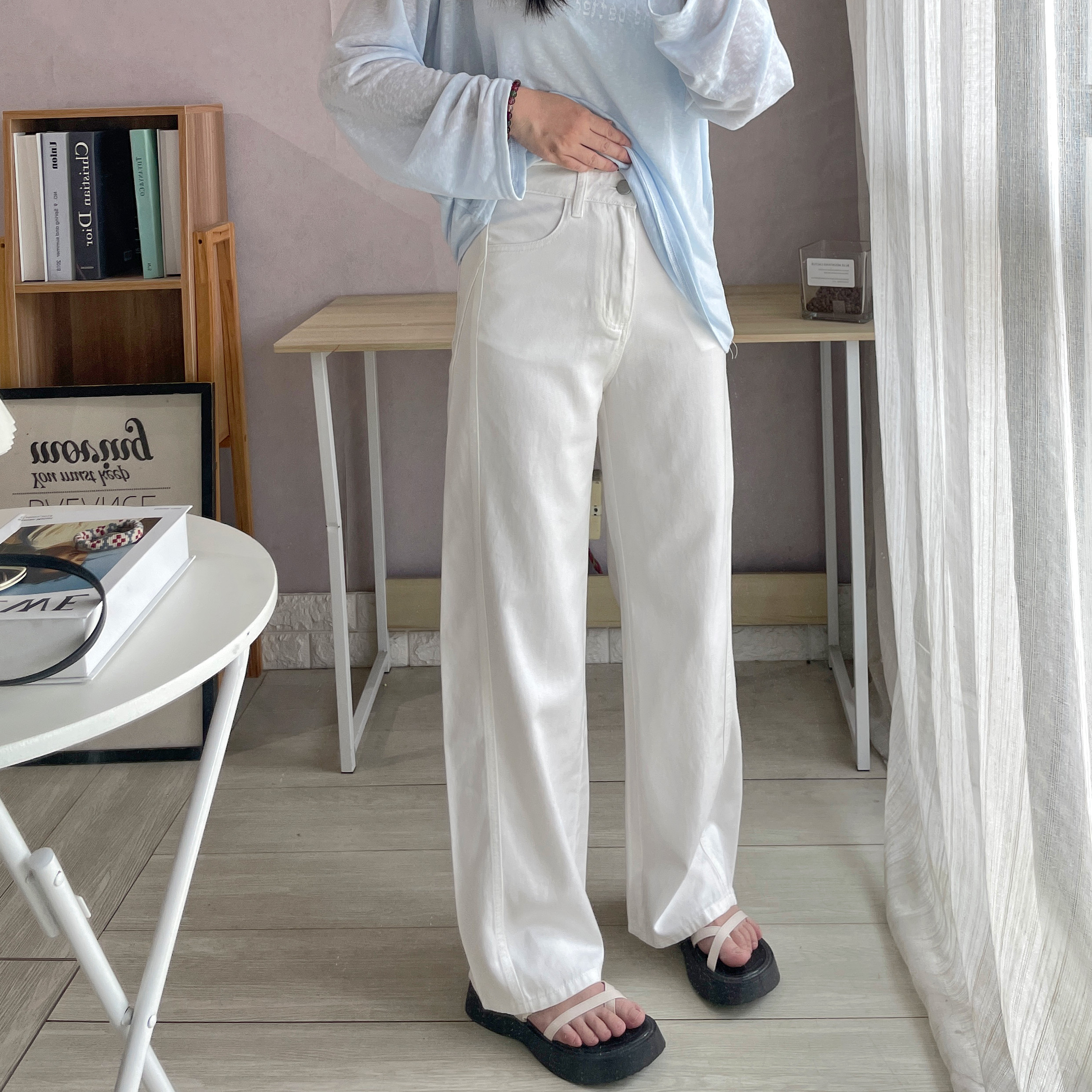 SA小树2026夏莱赛尔天丝白色阔腿牛仔裤女新款休闲宽松慵懒长裤潮