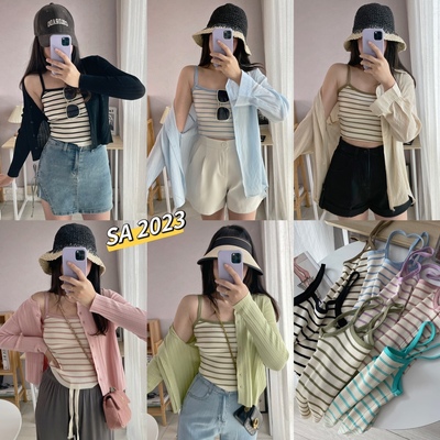 复古有弹力条纹修身小吊带