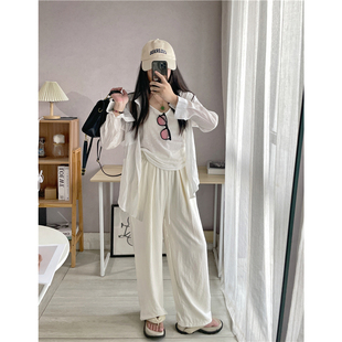 SA小树2025新款 潮 奶油风慵懒感长裤 女高腰抽绳显瘦百搭阔腿拖地裤