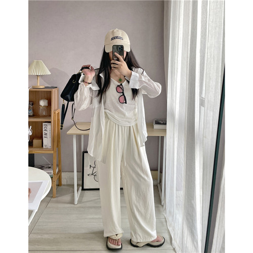 休闲慵懒风阔腿拖地裤