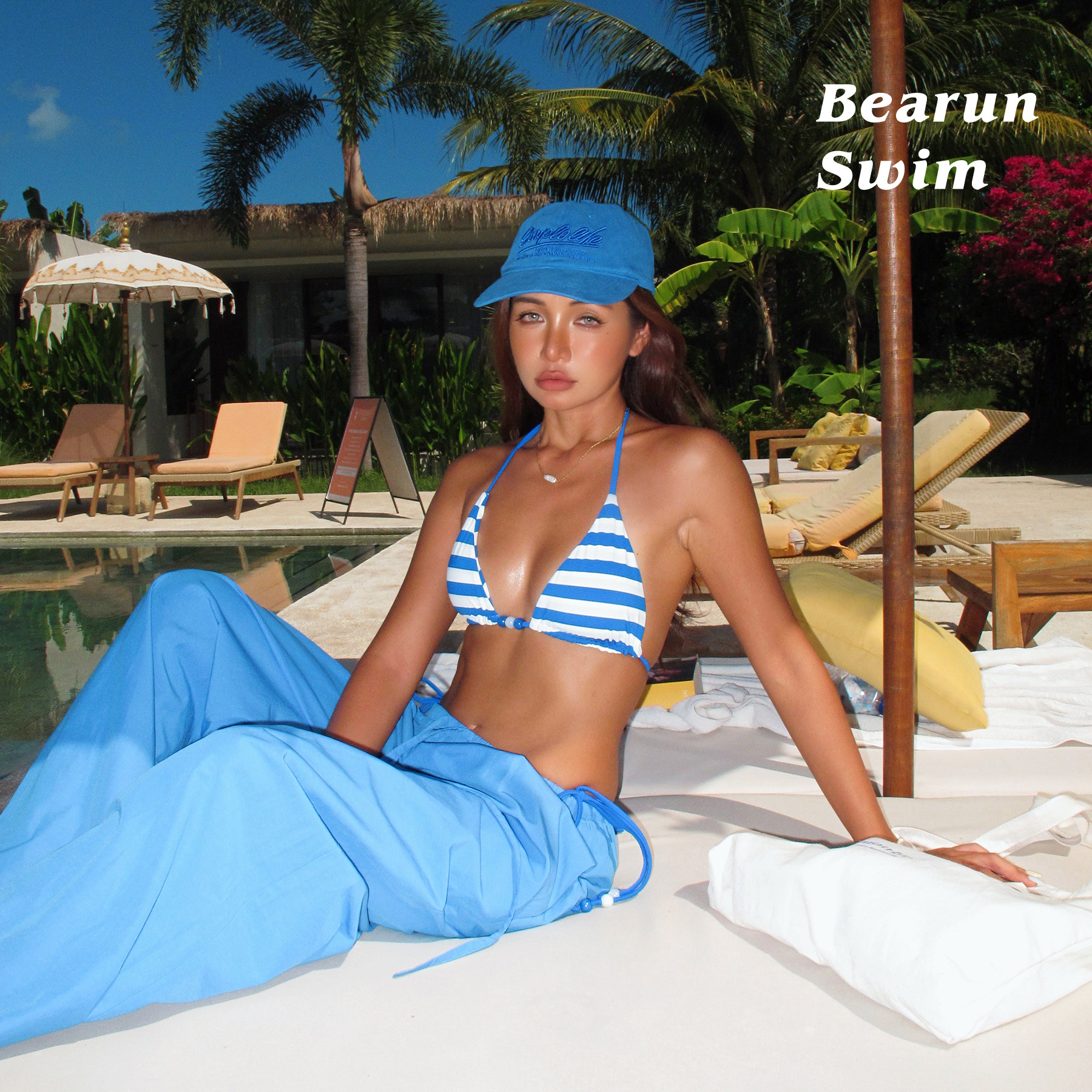 BEARUN SWIM 条纹挂脖比基尼女2026新款泳装小胸聚拢分体泳衣套装