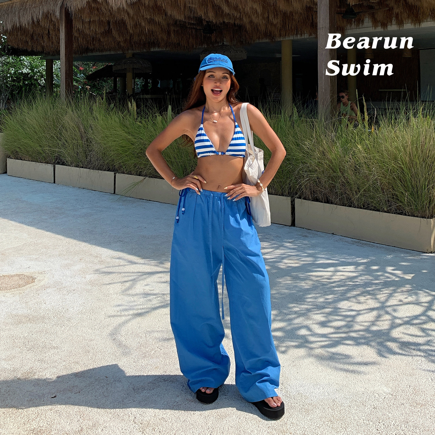 BEARUN SWIM 松弛感亚麻阔腿裤女2026新款宽松直筒长裤休闲裤子图片