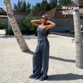 SWIM 新款 时尚 BEARUN 套装 女2025夏季 不规则抹胸上衣休闲裤 两件套