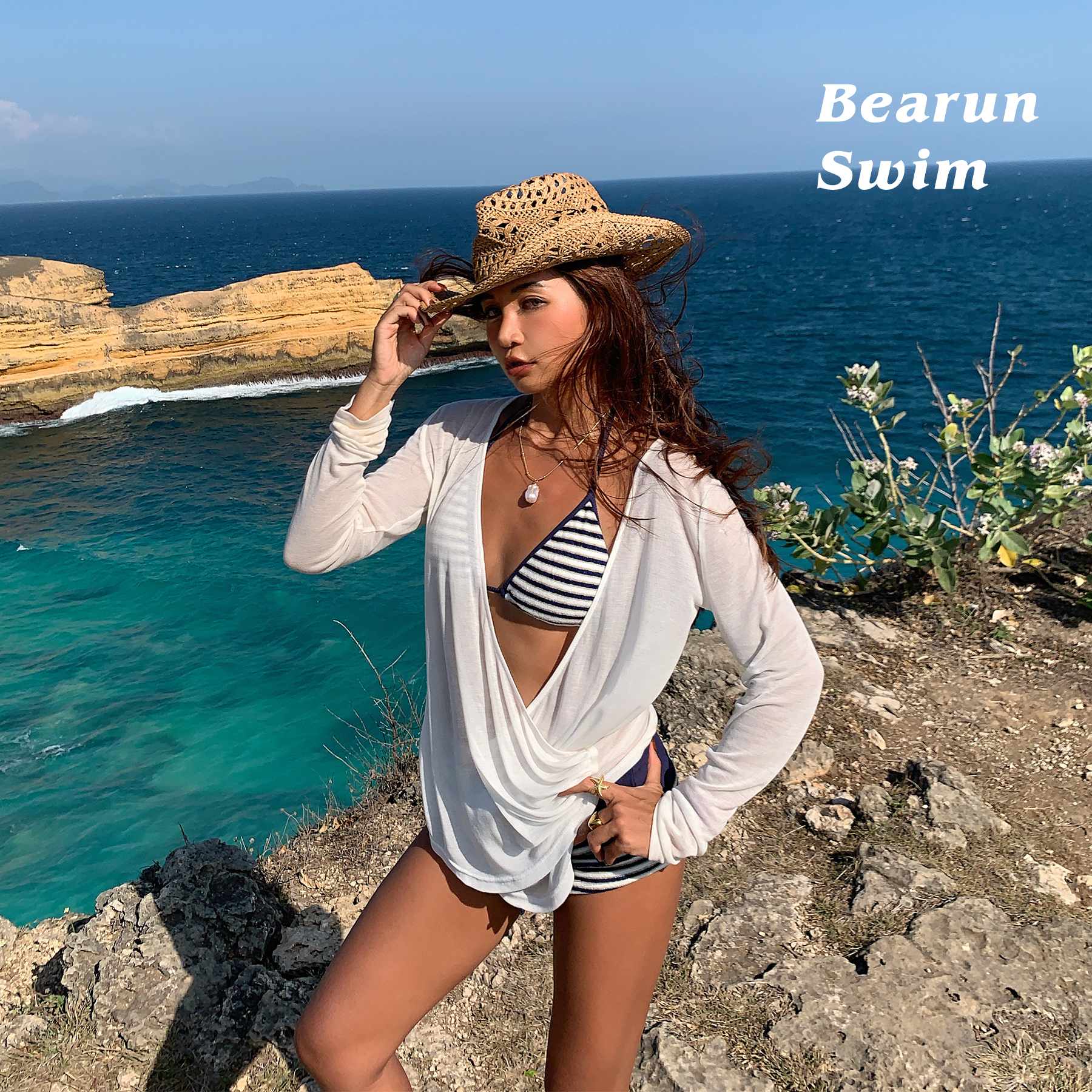 BEARUN SWIM 防晒泳衣罩衫女2025比基尼海边穿搭沙滩长袖T恤上衣