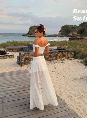 BEARUN SWIM 海边度假风套装女2025一字肩抹胸上衣半身裙两件套