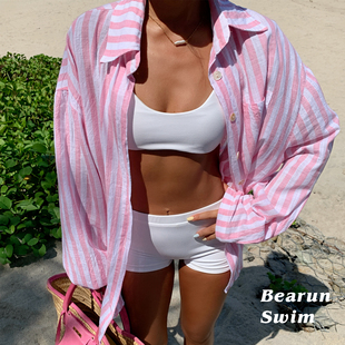 BEARUN SWIM 度假风条纹衬衫女2026新款海边沙滩防晒宽松长袖上衣