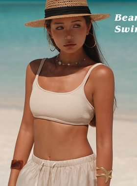 BEARUN SWIM 短款针织吊带背心女2025海边度假露脐带胸垫抹胸上衣