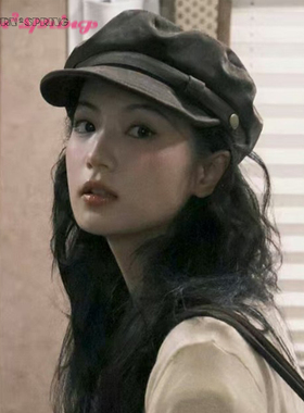 TURN2SPRING 小众设计感 港风显脸小复古纯色八角帽 贝雷帽