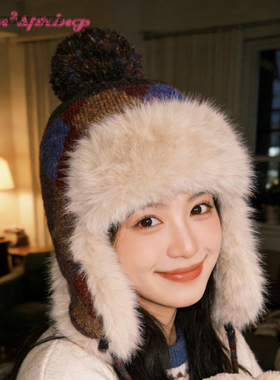 TURN2SPRING 小众设计感 韩版冬季加厚针织可爱毛线帽 护耳帽