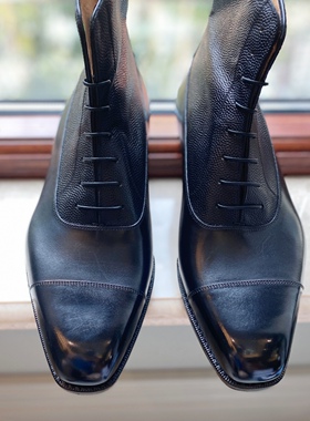 正装皮靴牛津靴子男鞋皮底高帮小牛皮固特异手工耐磨皮底春秋冬季