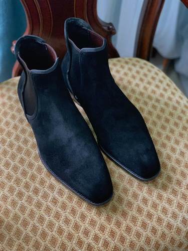 松紧固特异手工定制牛反绒皮男鞋