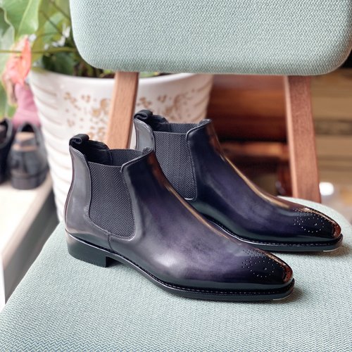 固特异定制黑灰正装风切尔西靴