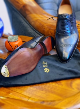 固伦固特异真皮男鞋手工擦色黑灰色渐变鞋头加耐磨铁片耐穿