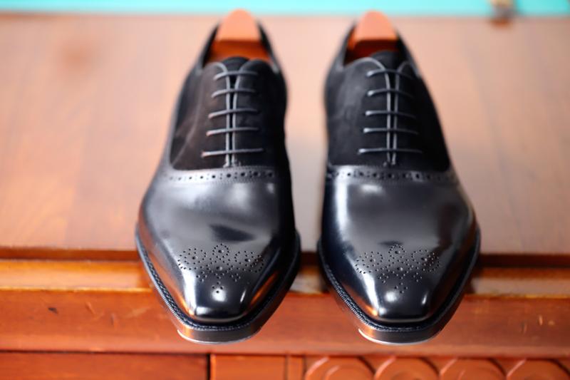 固伦商务风手工定制深蓝色婚鞋