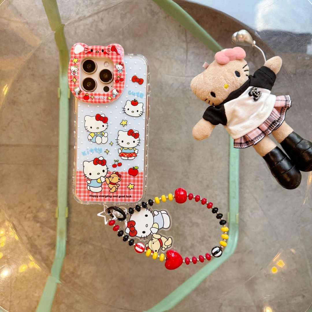 INS可爱卡通kitty立体猫咪镜头框链条适用于iphone17promax苹果14手机壳15新款16pro创意17pm硬底防摔软壳