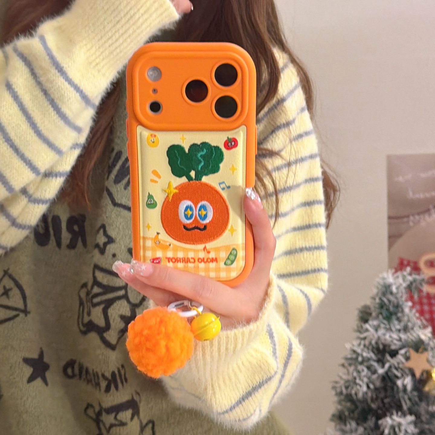 可爱卡通胡萝卜刺绣适用苹果17手机壳iphone16promax新款15pro皮质14全包防摔保护套