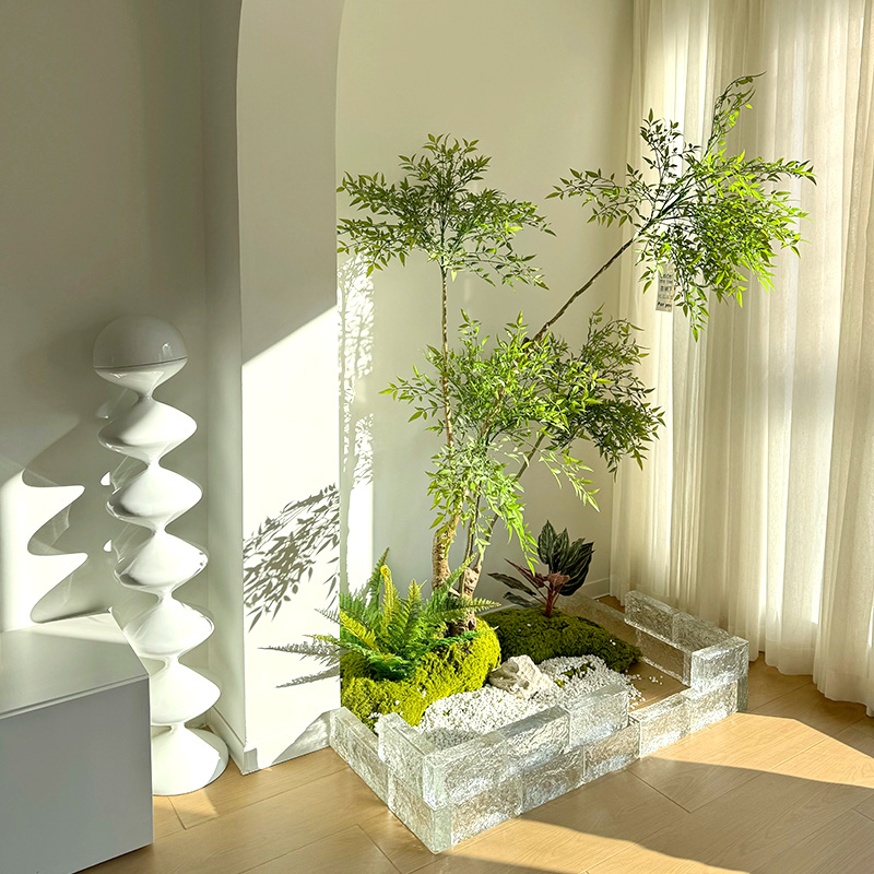 仿真植物造景阳台景观布置室内楼梯下假花树装饰仿生绿植造景组合