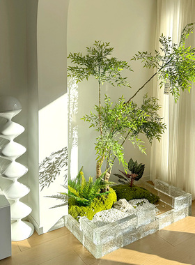 仿真植物造景阳台景观布置室内楼梯下假花树装饰仿生绿植造景组合