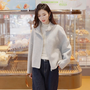 双面羊绒大衣女短款 拉链款 毛呢外套 立领双面呢大衣女2025新款 短款