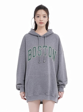 BM卫衣女2025新款波士顿字母套头连帽美式oversize卫衣外套女春秋