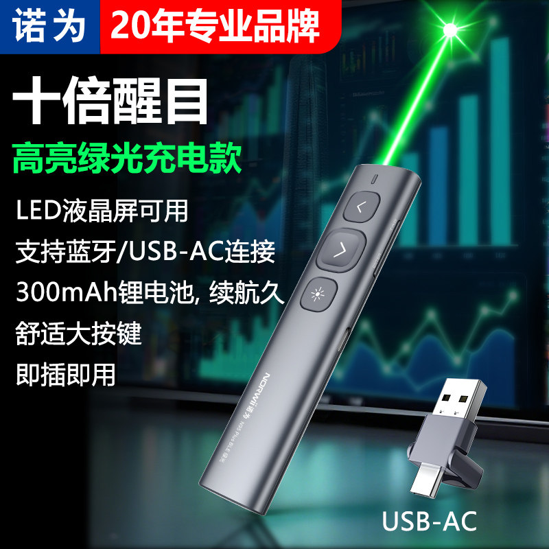 诺为N95 Plus 翻页笔蓝牙连接ppt遥控笔教师用多功能激光笔大按键多媒体教学一体机希沃鸿合白板笔大功率绿光