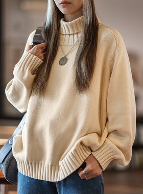 马登美式白色高领保暖毛衣复古加厚内搭慵懒打底针织卫衣秋冬女