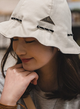 马登复古白色两用渔夫帽便携手提零钱包钱袋帽遮阳帽子男女春女