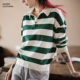马登复古绿白条纹POLOT恤新款 春女 针织休闲上衣宽松显瘦学院长袖