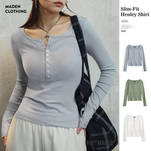 美式亨利衫针织打底衫长袖