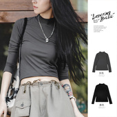 内搭抗皱上衣修身 法式 长袖 马登黑色半高领裸感打底衫 T恤春季 女