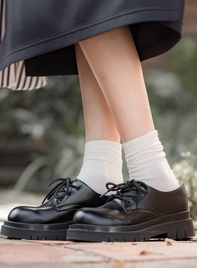 马登复古百搭德比鞋女春季黑色英伦风厚底增高小皮鞋休闲工装鞋