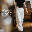 马登美式复古白色老钱风宽松直筒阔腿纯棉弯刀工装牛仔裤子女款秋