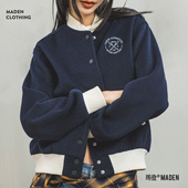 马登美式 女 学院风棒球服夹克复古撞色刺绣外套百搭毛呢短上衣秋季