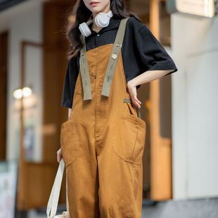肩帶調(diào)節(jié)吊帶連體褲 馬登美式 復(fù)古vintage寬松廓形工裝 背帶褲 子女