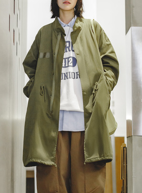 马登巴恩风军绿色M65风衣宽松鱼尾长款外套立领日系派克大衣春女