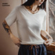 马登2026新款 上衣女夏 象牙白轻薄基础面膜T恤宽松微透落肩半短袖