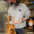 马登复古灰色翻领polo半拉链套头加绒加厚长袖 保暖卫衣外穿女秋冬