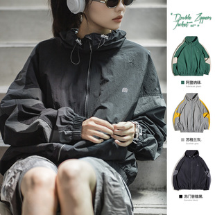 撞色拼接字母上衣女 短款 马登美式 复古夹克外套可拆卸春季