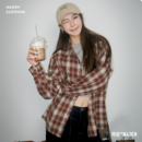 外套上衣女士秋季 马登美拉德棕咖色系格子纹长袖 衬衣宽松磨毛衬衫