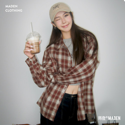 马登女装美拉德秋季磨毛长袖衬衫