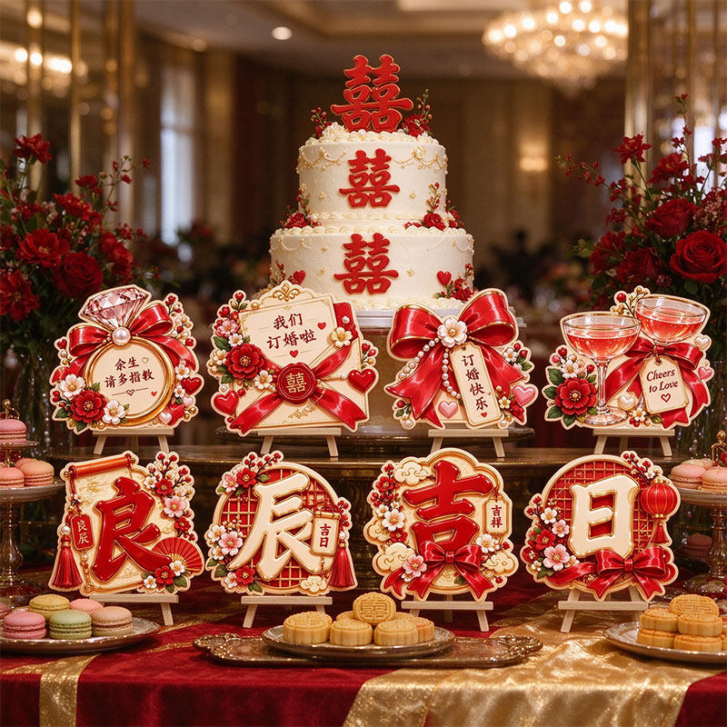 订婚宴kt板桌摆结婚布置桌牌中式喜字祝福拍照道具婚礼装饰小摆件