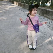 Áo thun bé gái dài tay mùa xuân quần áo trẻ em cotton đáy áo trong quần áo trẻ em bé trai mùa xuân và mùa thu thủy triều - Áo thun
